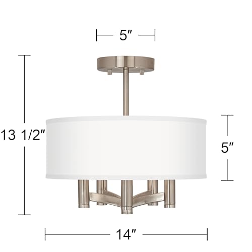Modern Semi-Flush Mount Ceiling Light with Fabric Drum Shade E430
