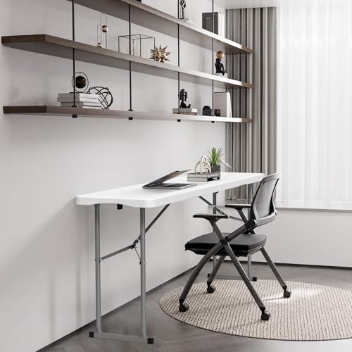 6 FT Narrow Folding Table, HDPE Top with Metal Frame for Parties, Seminars, Home Use I854236