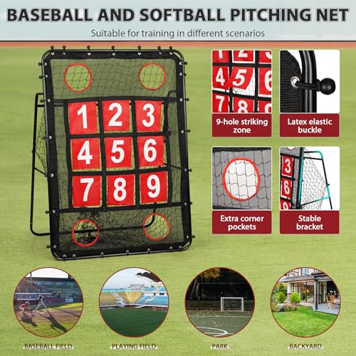 Baseball Pitching Target with Strike Zone, 9-Hole Training Net with Carry Bag L9372