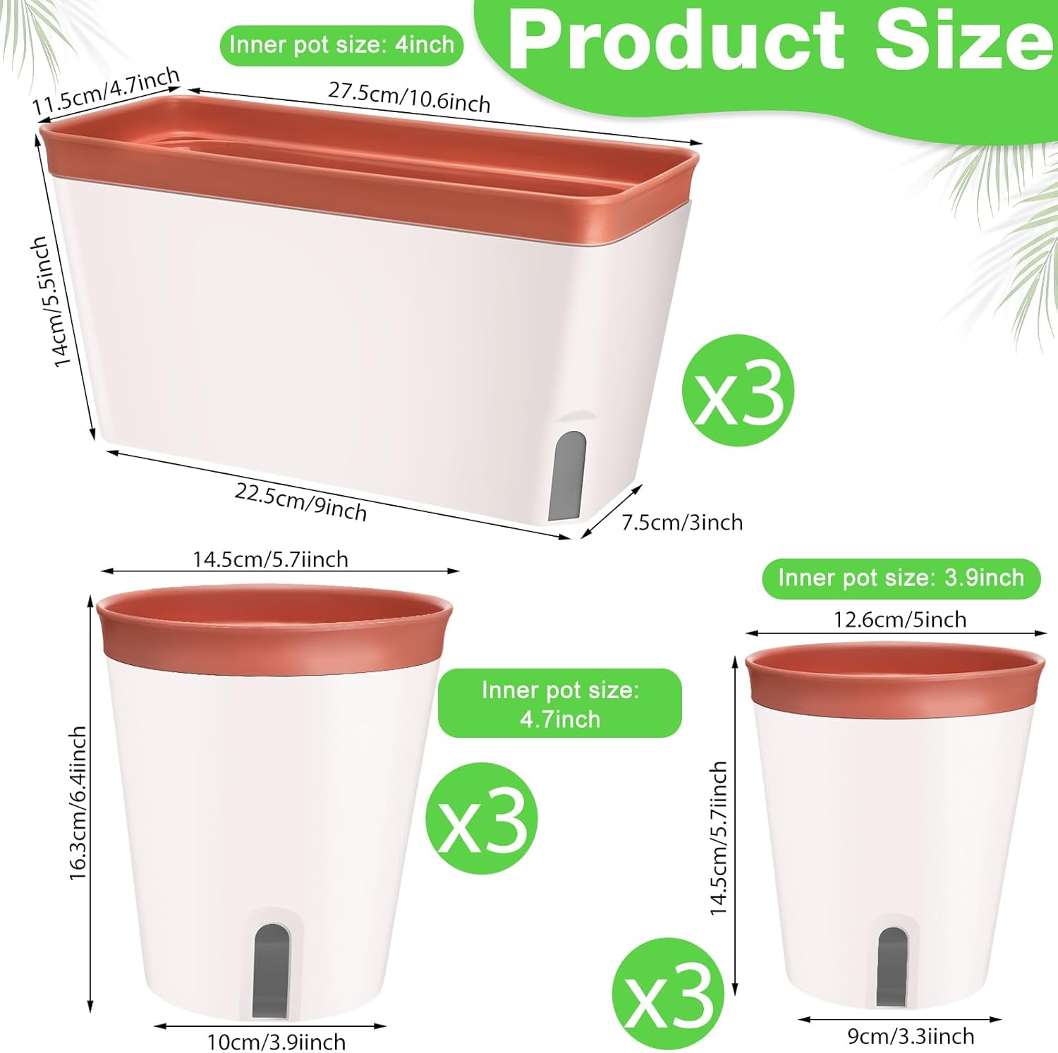 Self Watering Window Planter Box Set for Indoor Plants O11646