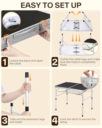 Adjustable Height Small Folding Camping Table with Mesh Layer B206