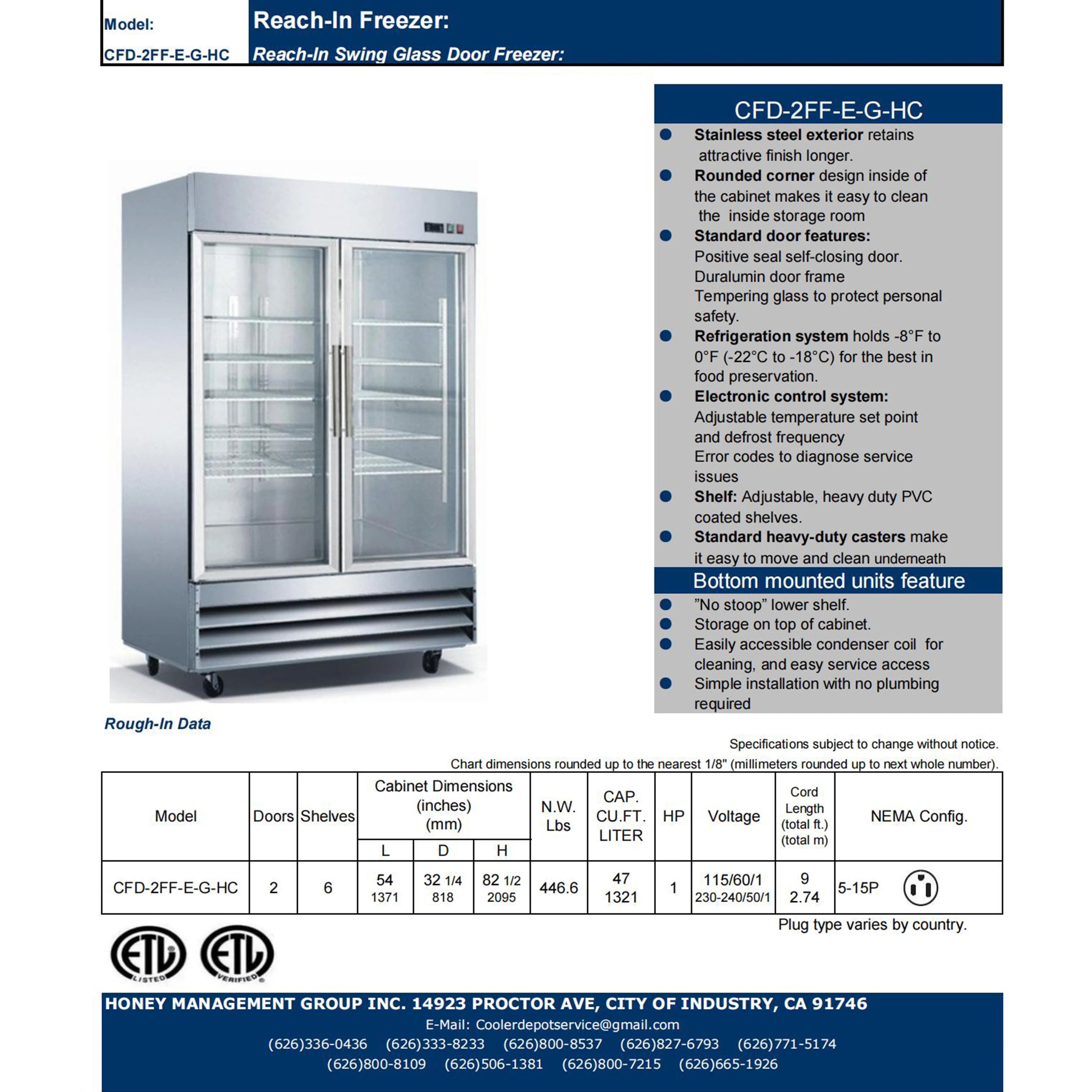 Two Glass Swing Door Stainless Steel Commercial Freezer R133