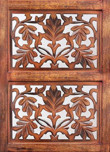 4 Panel Folding Wood Room Divider, Antique Brown, 72 x 80 P209