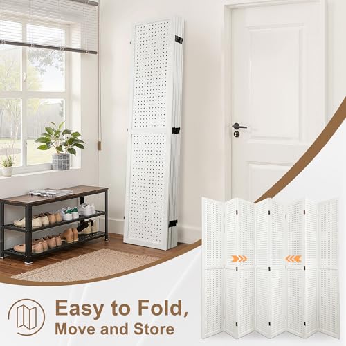 6 Panel Wooden Room Divider with Shelves P850285