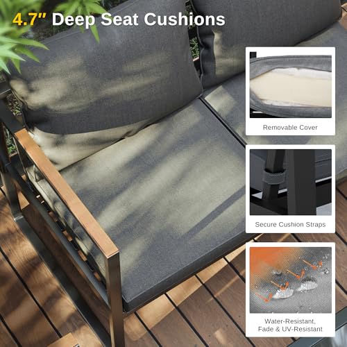 4-Piece Outdoor Patio Furniture Set with Sofa and Tempered Glass Table B6490