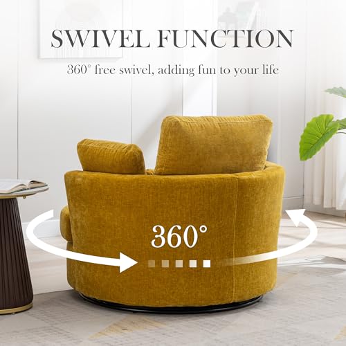 Oversized Swivel Barrel Chair with Ottoman, Chenille, Beige M813
