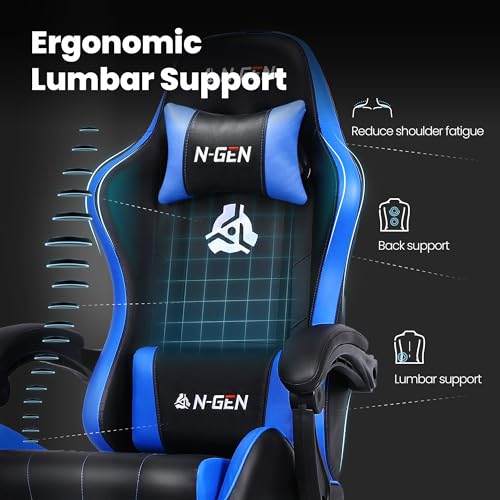 Gaming Chair with Footrest Lumbar Support High Back Recliner Ergonomic Leather L124