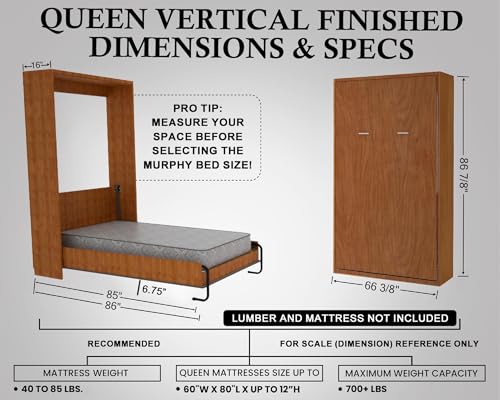 Queen Size DIY Murphy Bed Hardware Kit - Vertical Wall Bed with Pull Down Mechanism C9139