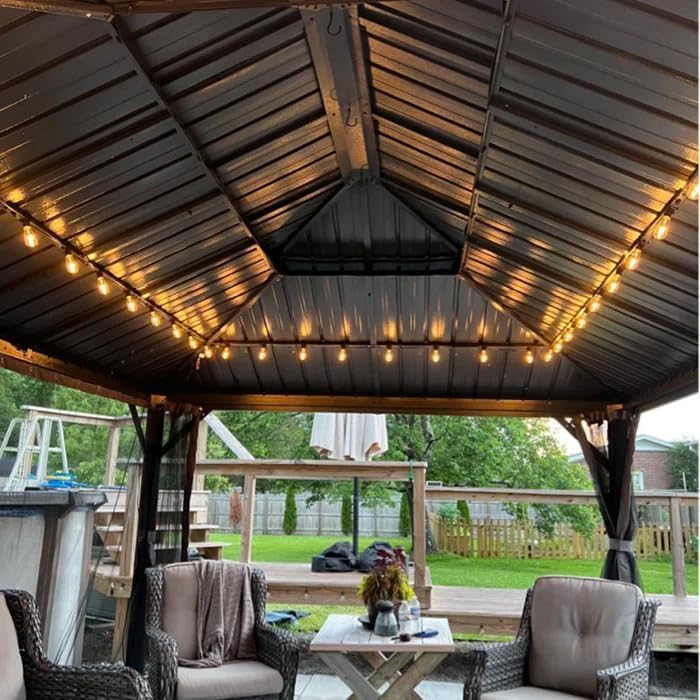 10 x 10 ft Hardtop Gazebo with Netting and Curtains, Galvanized Steel Roof for Patio K80436
