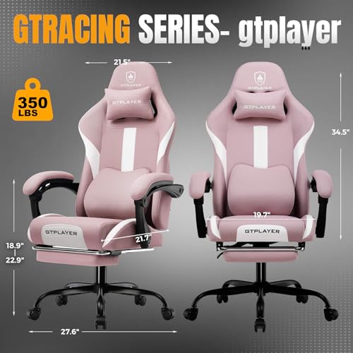 Gaming Chair Ergonomic Office Chair with Foot Rest, Breathable Fabric Computer Chair with Headrest and Lumbar Support O7023