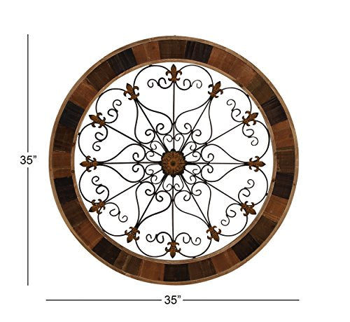 Metal Fleur De Lis Wall Decor, 25 x 23 Inches, Brown X90268
