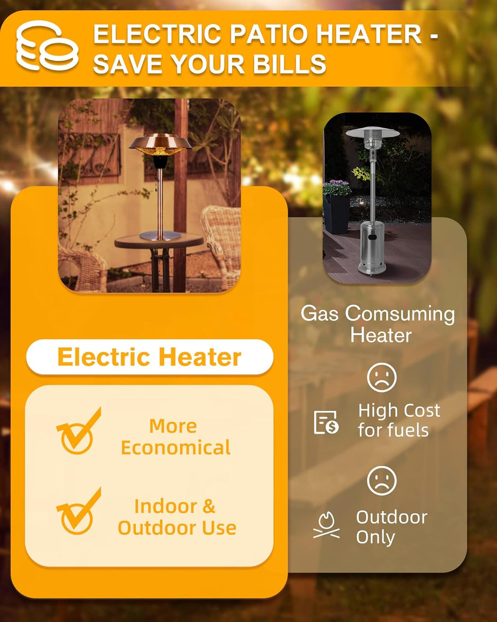 Electric Patio Heater, 1500W Infrared Tabletop Heater, IP44 Waterproof A612920