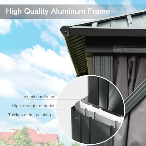 10 x 10 ft Hardtop Gazebo with Netting and Curtains, Galvanized Steel Roof for Patio K80436
