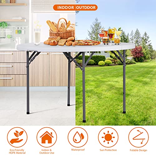 Portable 4 Foot Plastic Folding Table, Indoor Outdoor Heavy Duty, White Y15191