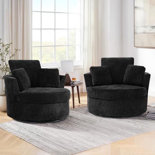 Round Swivel Barrel Chair with Ottoman for Living Room Bedroom G375183