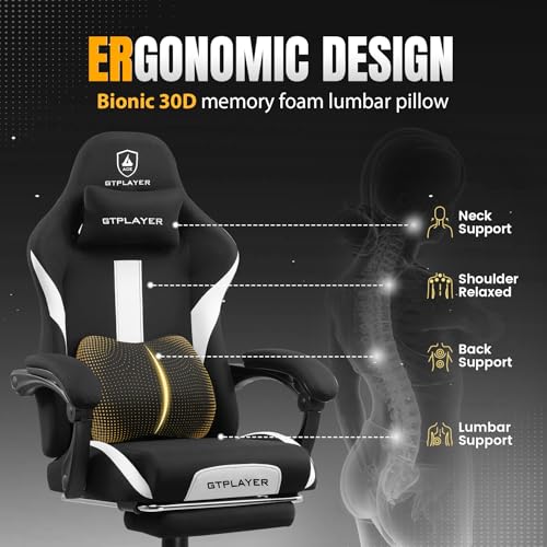 Gaming Chair Ergonomic Office Chair with Foot Rest, Breathable Fabric Computer Chair with Headrest and Lumbar Support O7023