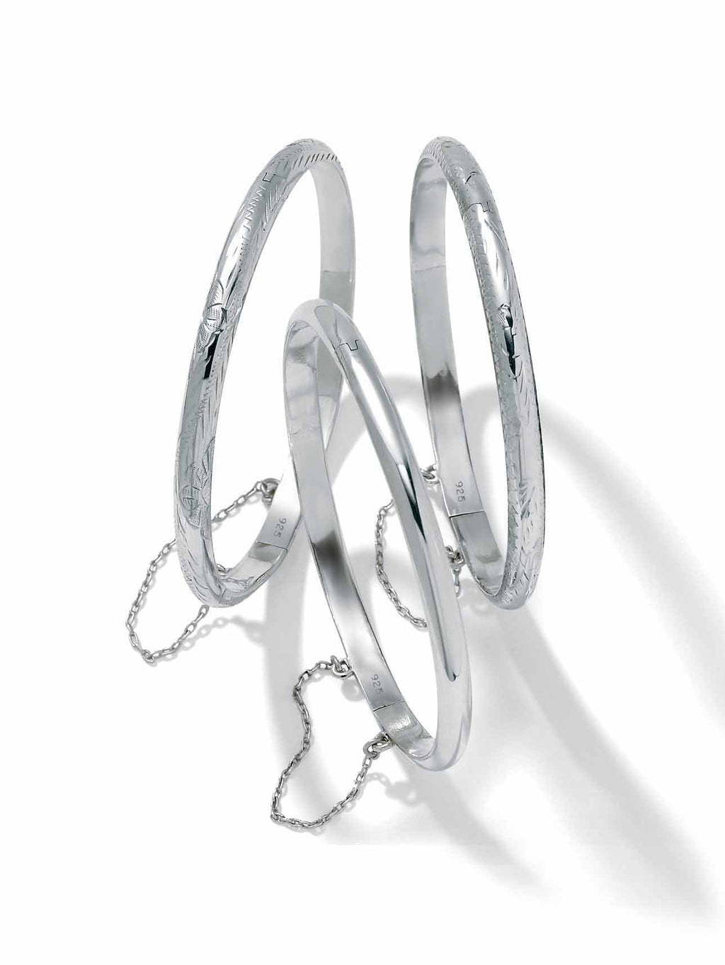 Polished Floral Three-Piece Bangle Set in Yellow Gold-Plated or Sterling Silver I9599