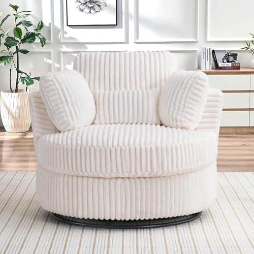Round Swivel Barrel Chair with Ottoman for Living Room Bedroom G375183