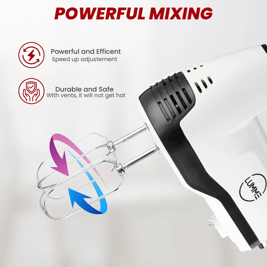 Hand Mixer 250W with 5 Speeds and Eject Button, 2 Beaters, 2 Dough Hooks, Storage Case L763206