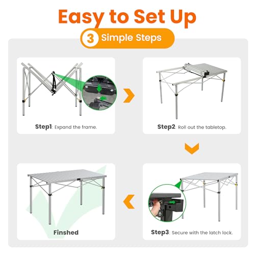 Portable Outdoor Camping Table for 2-6 Person, Foldable with Aluminum Roll-Up Top and Carry Bag P297255