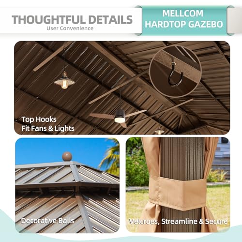 12x16 ft Hardtop Gazebo with Double Roof, Curtains and Netting T94173