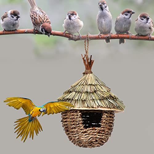 Hanging Straw Woven Bird House for Outdoor Garden Decor N13144