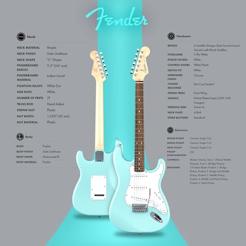 Stratocaster Electric Guitar Bundle with Amplifier, Gig Bag, Strap, Cable, Picks, and DVD F102