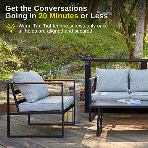 4-Piece Outdoor Patio Furniture Set with Sofa and Tempered Glass Table B6490