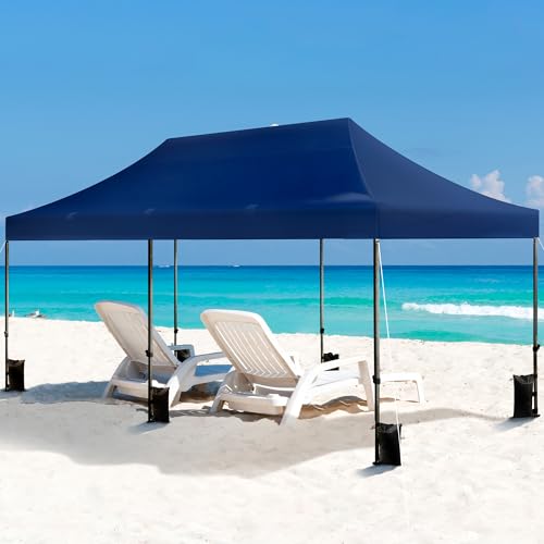 Heavy Duty Pop Up Canopy Tent 10x20 with Wheeled Carry Bag, White Q36763