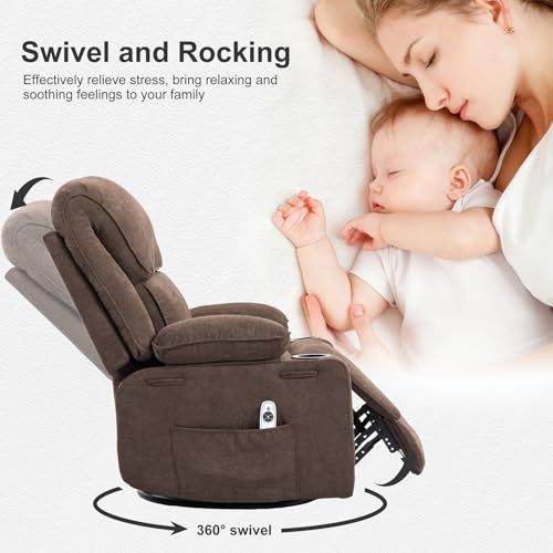 Massage Recliner Chair with Heat, Swivel Rocking, Cup Holders L468