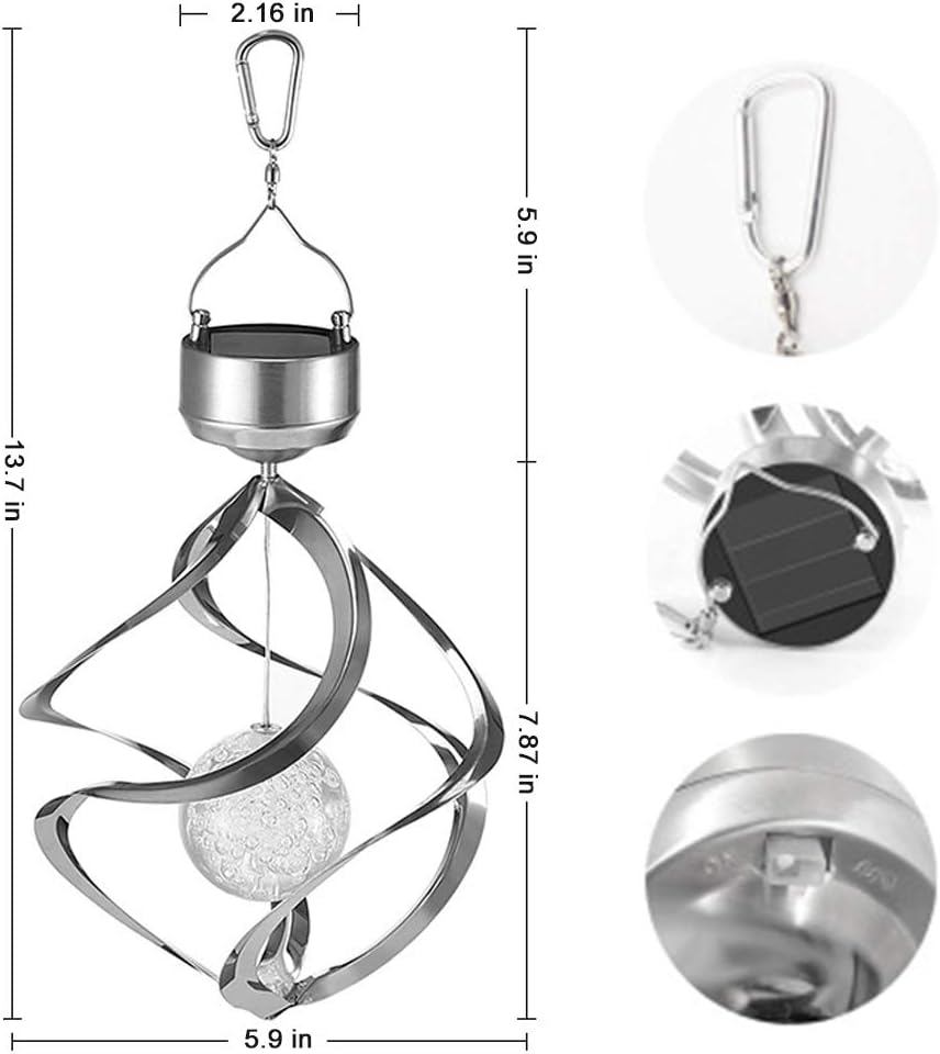 LED Solar Revolving Wind Chimes Hanging Spiral Lights K240