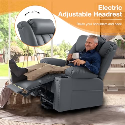 Large Power Lift Recliner Chair for Elderly with Heat and Massage, USB Port, Dark Brown O650