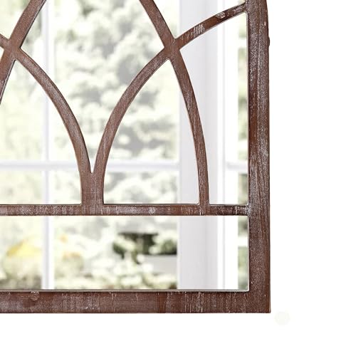 Arched Window Mirror Wall Decor, 16 x 24 Inch, Distressed White O9904