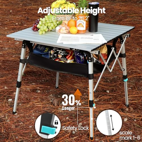 Portable Camping Table with Adjustable Legs, Lightweight Aluminum Folding Table K4689