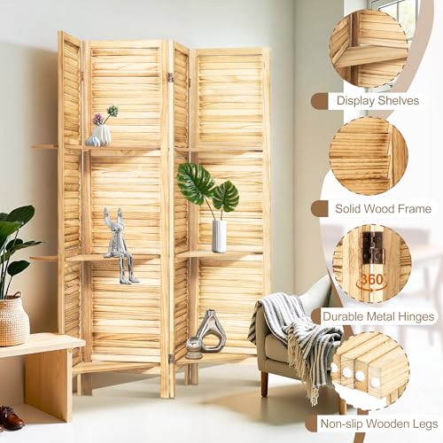 6 Panel Wooden Room Divider with Shelves P850285