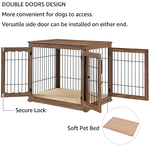 Wooden Dog Crate End Table with Double Doors and Pet Bed E595686