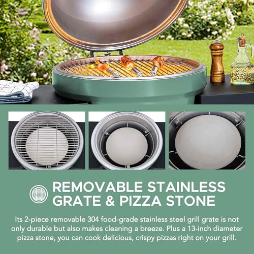Charcoal Kamado Grill with Pizza Stone and Wheels Y970299