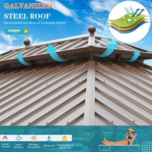 12x20 ft Hardtop Gazebo Double Roof Galvanized Steel Canopy Outdoor Aluminum Frame with Netting and Curtains X191579