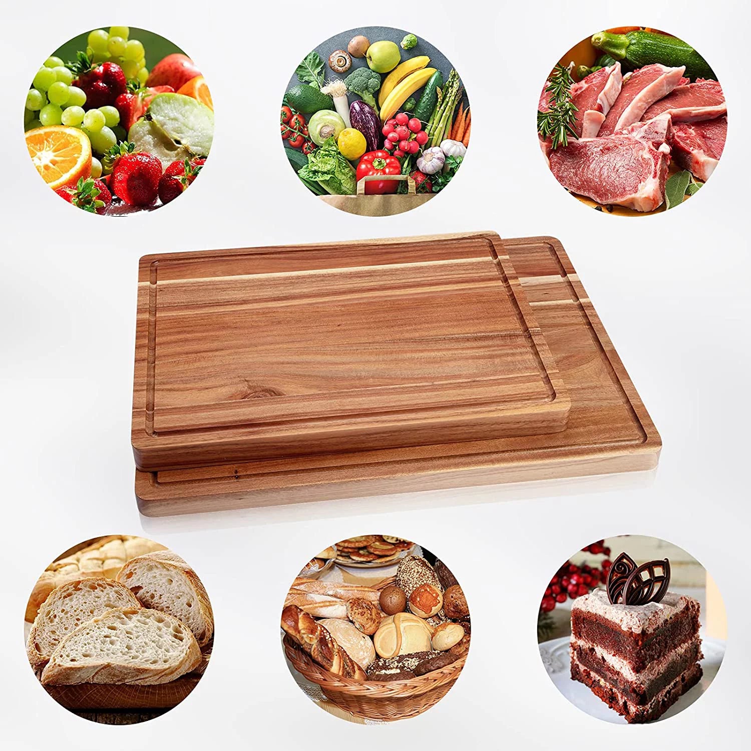 Acacia Wood Cutting Board with Juice Groove, Extra Large Butcher Block L18816