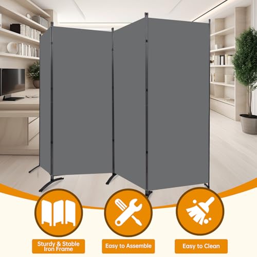 Room Divider Screen 3 Panel Folding Partition with Metal Frame, Grey N348
