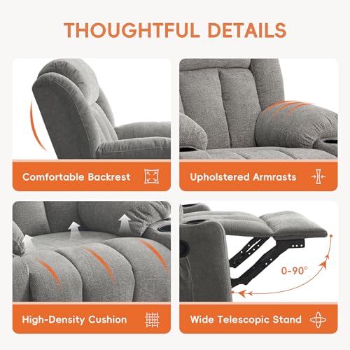 Swivel Recliner Chair with Massage and Heat, Fabric Upholstery, Lime Gray Y550941