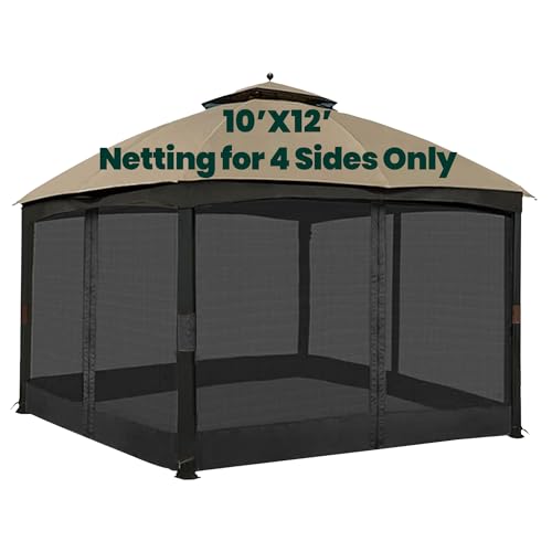 10x10 Gazebo Replacement Mosquito Netting, 4-Panel Sidewall with Zippers D424