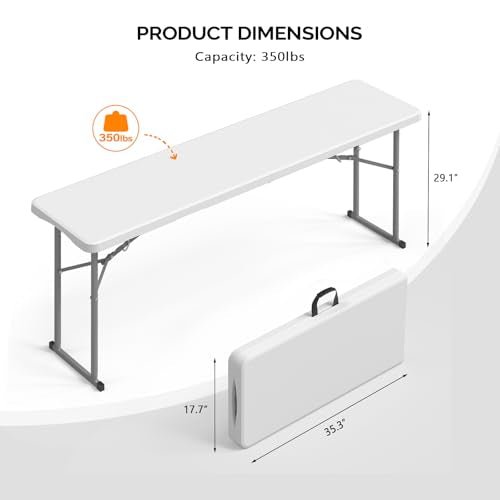 6 FT Narrow Folding Table, HDPE Top with Metal Frame for Parties, Seminars, Home Use I854236