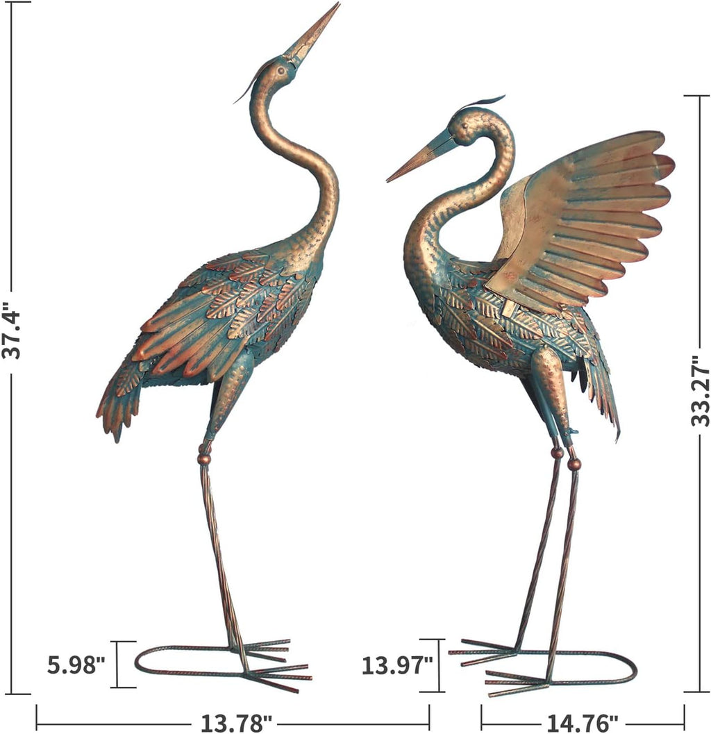 Metal Crane Garden Statue Décor, Set of 2, Outdoor Yard Art V562875