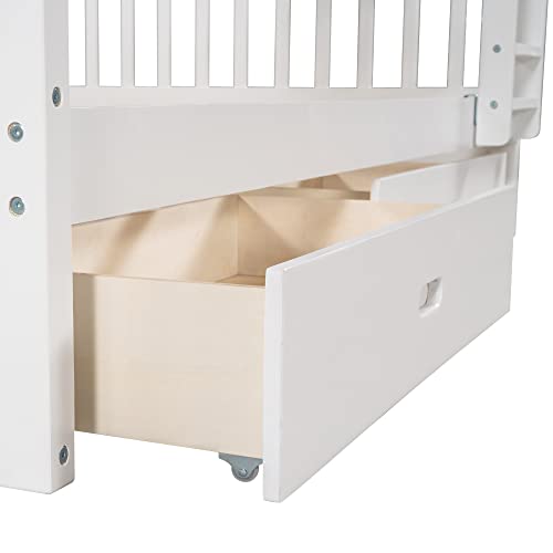 Twin Over Full Bunk Bed with Slide and Stairs for Kids I642