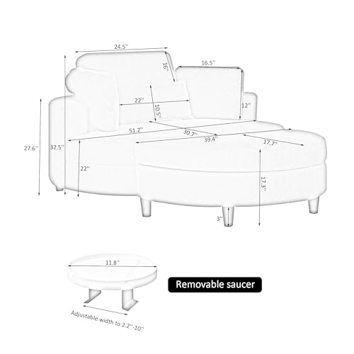 Corduroy Barrel Chair with Adjustable Headrest and Ottoman E413