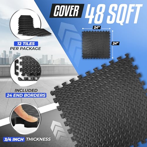 Puzzle Exercise Mat for Home Gym, EVA Interlocking Foam Floor Tiles with Border O344855