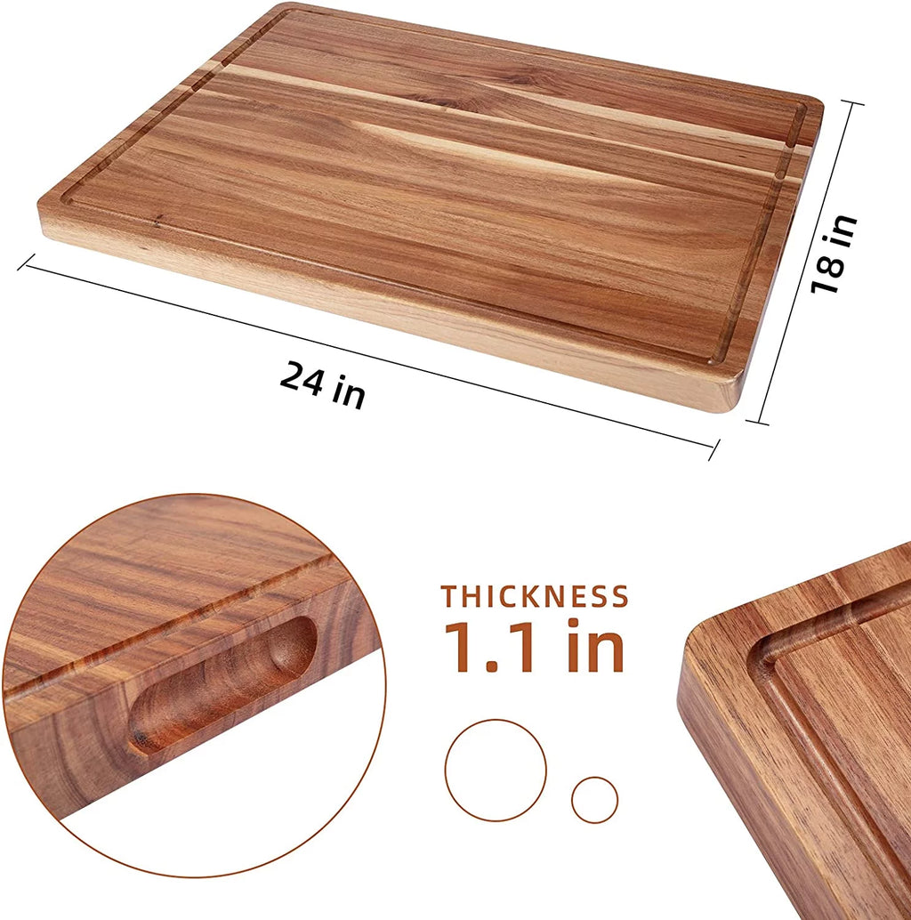 Acacia Wood Cutting Board with Juice Groove, Extra Large Butcher Block L18816