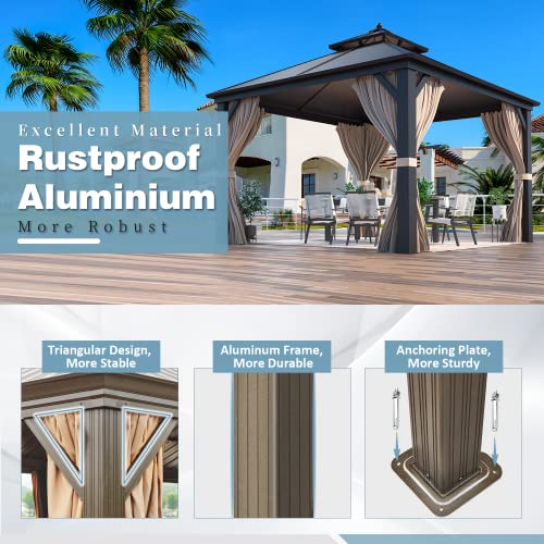 12x16 ft Hardtop Gazebo with Double Roof, Curtains and Netting T94173