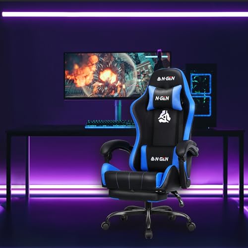 Gaming Chair with Footrest Lumbar Support High Back Recliner Ergonomic Leather L124